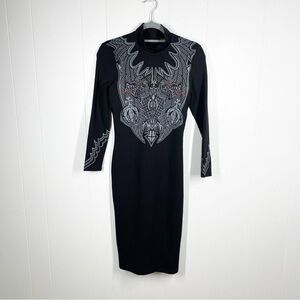 NEW Sleepy Hollow Black Graphic Long Sleeve Mock Neck Midi Dress Extra Small